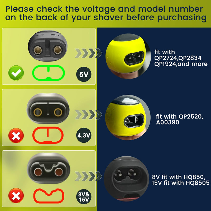[Australia] - Pack of 2 5V QP2724 charging cable for Philips Norelco shaver One Blade 360 QP2834 QP4530 QP4631 MG7910 MG5910 MG9510 MG9520 X3001 charger cable (NO power supply) 