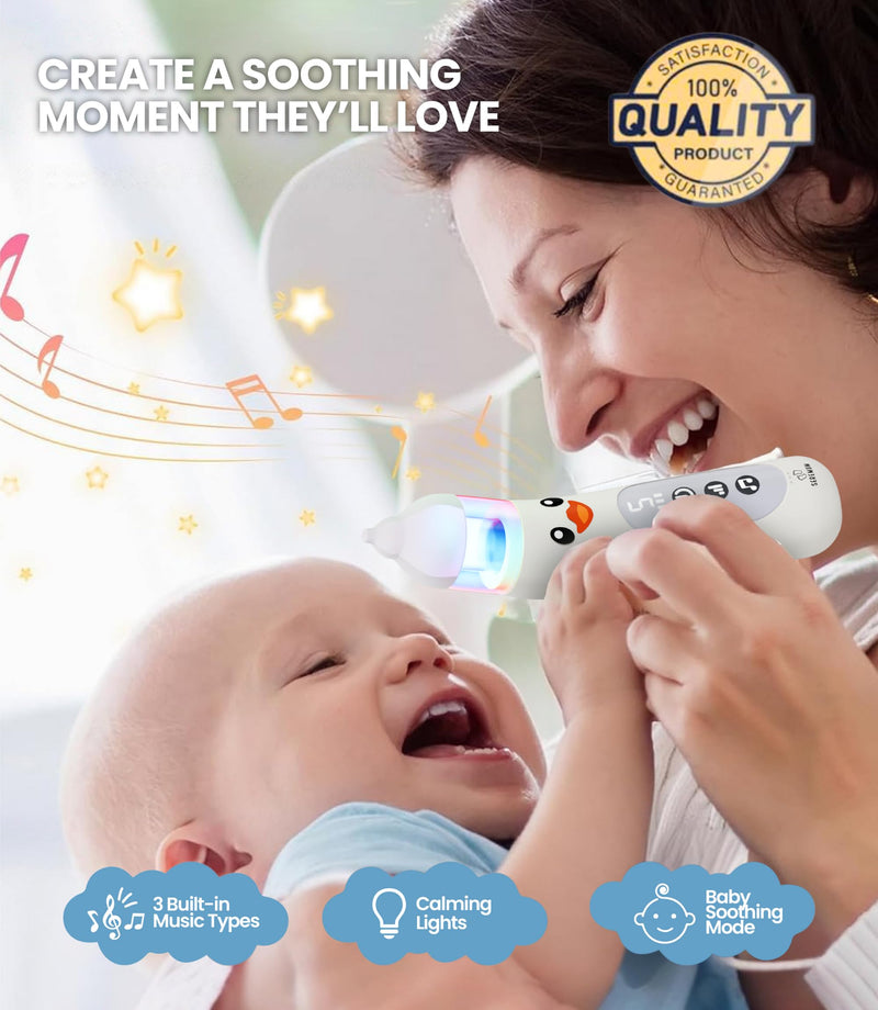 [Australia] - Nasal Aspirator for Baby Electric Nose Cleaner and Booger Sucker with LED Light and Music, Gentle Suction for Stuffy Nose, 5 Levels, USB-C Rechargeable, BPA-Free Silicone Tips, Easy to Clean 