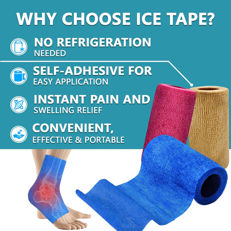 Multi Color Athletic Prewrap Tape + Ice Tape, Self Sticking Bandage Wrap （No Refrigeration Needed）, Instant Cold Compress Compression