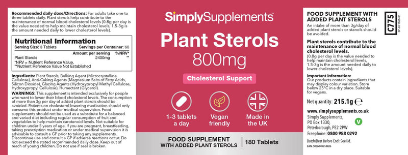 Plant Sterols 2400mg per Serving | Advanced Formula | with Beta-Sitosterol | 360 Vegan Tablets = 4 Months' Supply | Vegan & Vegetarian Friendly | Manufactured in The UK New Label Design
