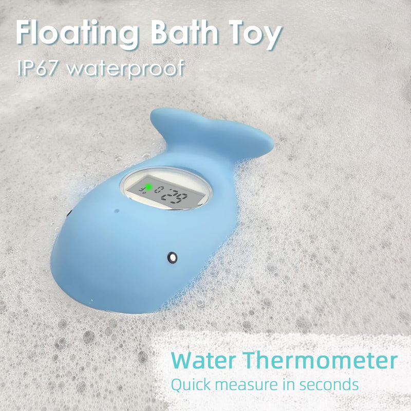 Baby Bath Tub Thermometer - Bathtub Water Thermometer with Room Temperature - Safety Floating Whale Bathtub Toy - New Upgraded Mute Flashing Alert, Gift for Mom Newborn Infant