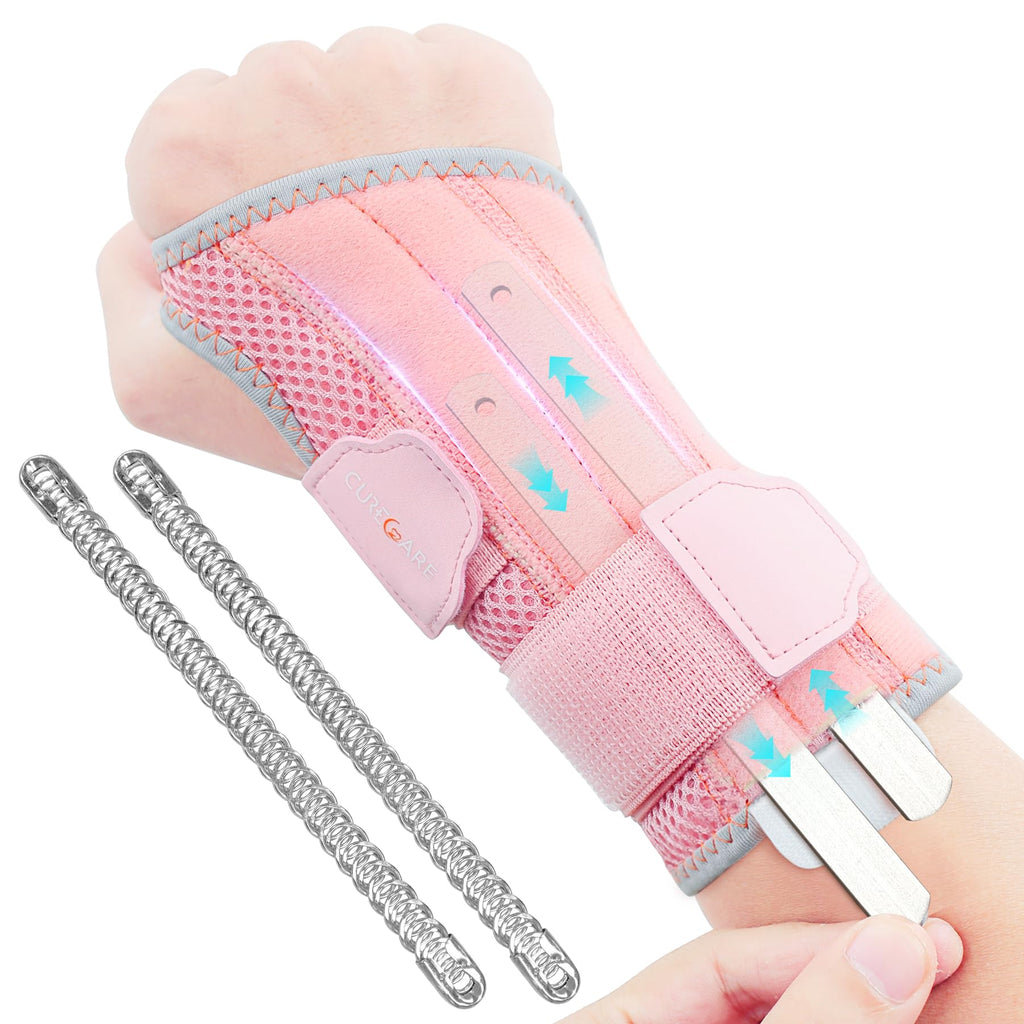 2 in 1 Carpal Tunnel Wrist Brace, 3 Adjustable Stability Wrist Support, Customized Wrist Splint with Replaceable Springs (Right - Pink, S/M) Right-Pink