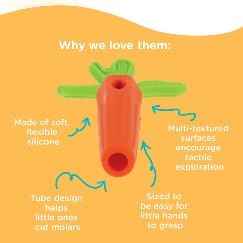 [Australia] - Nuby Silicone Carrot Tube Teether - Baby Teething Toy - Massaging Bristles for Sore Gums - 3+ Months 
