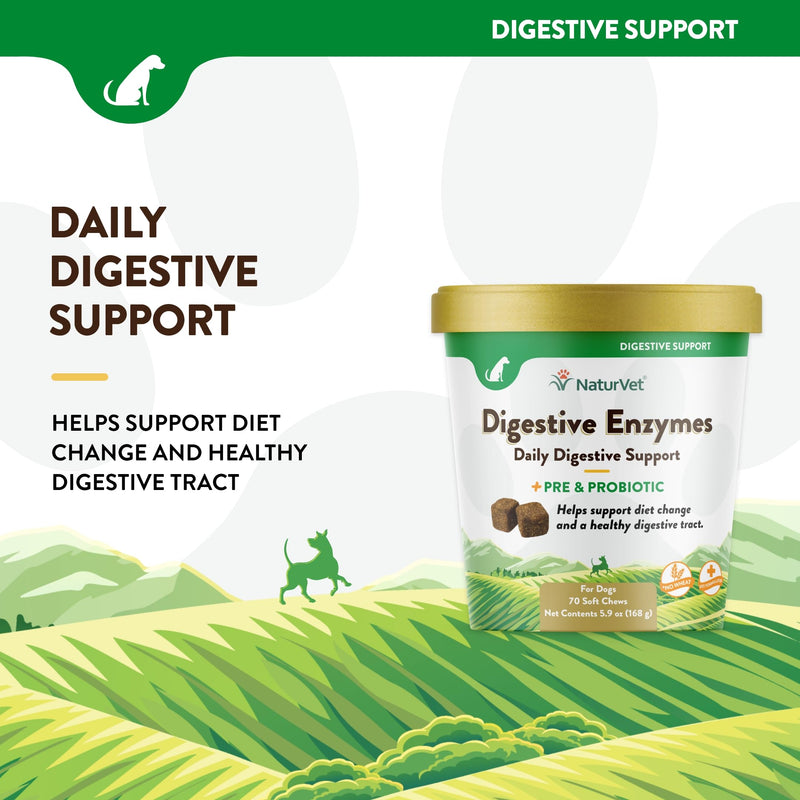 NaturVet Advanced Probiotics and Enzymes Supplement Digestive Enzymes - Plus Probiotics & Prebiotics Soft Chews, 70 Count Made in The USA with Globally Source Ingredients 70 Soft Chews - PawsPlanet Australia