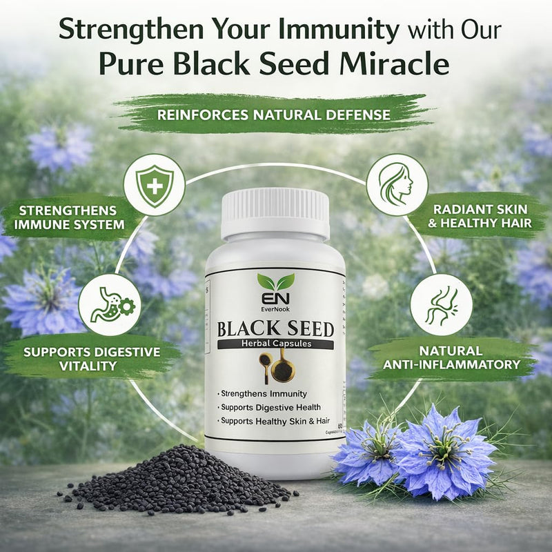 Black Seed Capsules 500mg – Nigella Sativa Extract Supplement – 60 Vegetarian Capsules – Black Cumin Seed Herbal Supplement for Immune Support, Digestive Health & Skin and Hair Support
