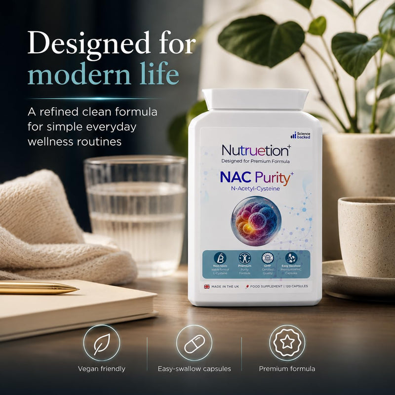 NAC 600mg Capsules | N-Acetyl Cysteine Supplement | 120 Vegan Capsules | Refined Clean Formula | No Maltodextrin | UK Made to GMP & BRCGS Standards