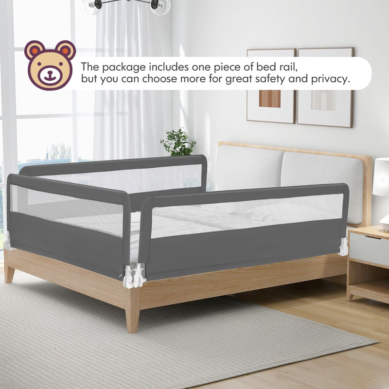 [Australia] - BABY JOY Bed Rails for Toddlers, 71'' Extra Long, Swing Down Bed Guard w/Safety Strap, Folding Baby Bedrail for Kids Twin, Double, Full Size Queen & King Mattress (71-Inch, Gray) Grey 71-Inch 