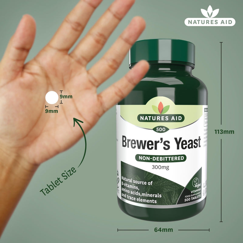 Natures Aid Brewers Yeast 300mg - Natural Source of B-Vitamins, Amino Acids and Minerals - Supports Energy and Immune Health - Vegan, Gluten-Free, Non-GMO, No Salt or Sugar - 500 Tablets 500 count (Pack of 1)