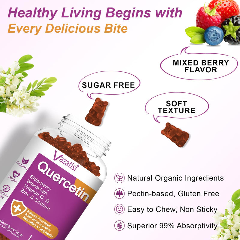 [Australia] - Quercetin Gummies, Quercetin with Vitamin C Zinc, Bromelain, Elderberry and Vitamin D, Immune Support Adults Kids, Women Men 120 Gummies Chewable 60 Count (Pack of 2) 