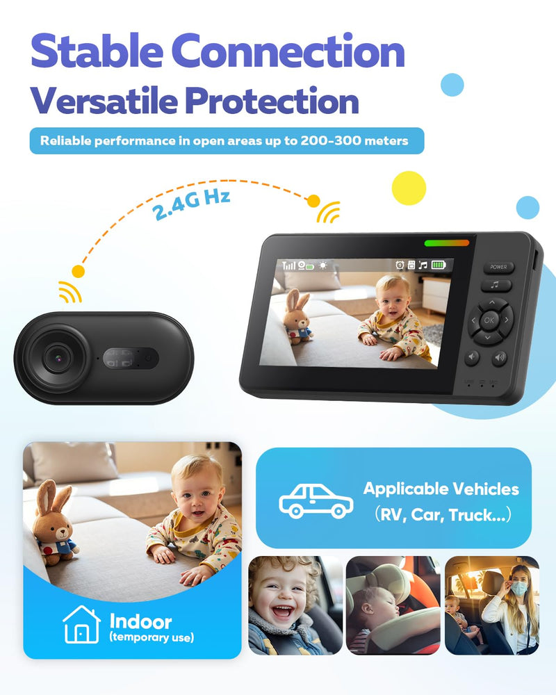 [Australia] - Wireless Baby Car Camera with 1080P Advanced Night Vision and 32H Battery, No Wi-Fi Needed Easy Setup Car Baby Monitor with Video Recording Adjustable Angle, Newborns Travel Essentials Gifts 