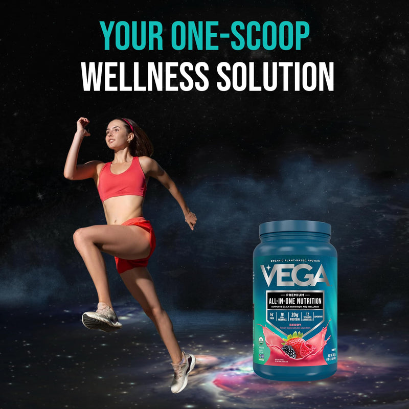 Vega All-in-One Nutrition Organic Vegan Protein Powder – Berry, 20g Protein Meal Replacement Shake – 1.52 lbs (18 Servings) 1.52 Pound (Pack of 1)