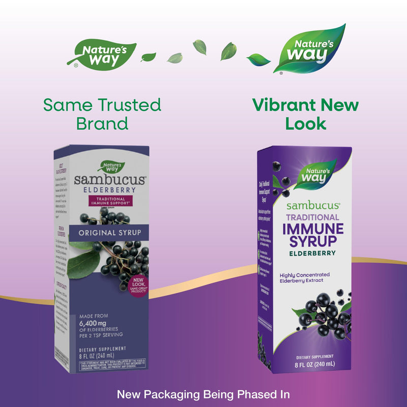 [Australia] - Nature’s Way Sambucus Elderberry Traditional Immune Syrup, Highly Concentrated Black Elderberry Extract, Traditional Immune Support*, Delicious Berry Flavored, 8 Fl Oz (Packaging May Vary) 8 Fl Oz (Pack of 1) 