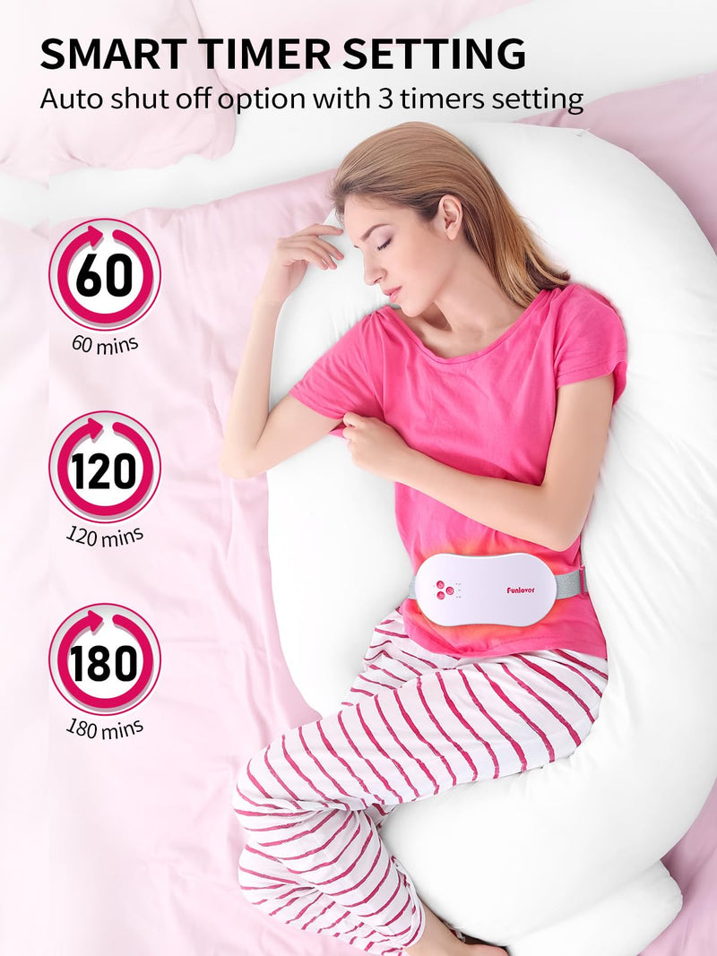 [Australia] - Heating Pad for Period Cramps, Funlover Portable Electric Heating Pad with Vibration, Wireless, Rechargeable for Menstrual Belly Back Pain Relief Girls Women Woman, Pink Gray Standard 