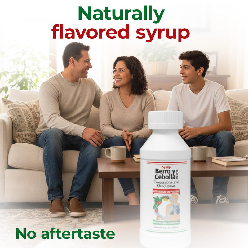 Jarabe Berro y Cebolla Immune Syrup | Vitamin D & Zinc | 8 fl oz | 2-Pack | Herbal immune support with eucalyptus, honey, onion & garlic, wellness formula for teens & adults
