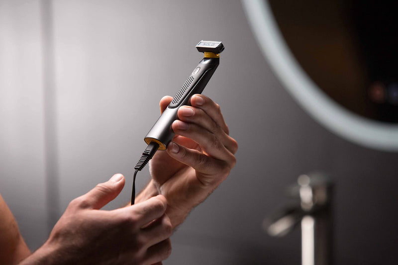 [Australia] - MicroTouch SOLO Titanium, Rechargeable Beard & Body Razor that Trims, Edges, Shaves, and Grooms 