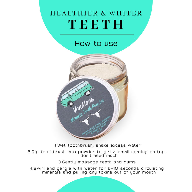 Vanman’s - Mint and Bone Tooth Powder Toothpaste - Remineralizing Tooth Powder with Cattle Bone Derived Hydroxyapatite, Bentonite Clay, Peppermint Oil and Baking Soda - 2.2 oz Miracle Tooth Powder - Mint-Bone 2.2 Ounce (Pack of 1)
