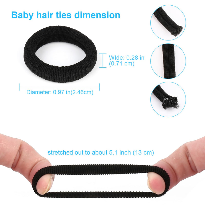 [Australia] - 300PCS Black Toddler Kids Hair Ties – Infant Cotton Hair Ponytail Holders Baby Hair Bands – Kids Seamless Elastic Hair Bands, Soft and No Damage, 1.1 Inch in Diameter, by Qarwayoc 
