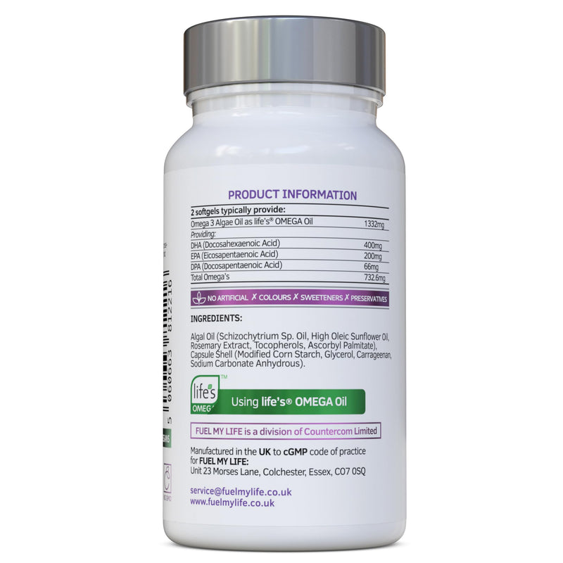 Vegan Omega 3 - Full Spectrum DHA, EPA & DPA - 90 Softgels of Life’s Omega Algal Oil - Ultimate Joint, Heart & Brain Health Supplement - Made in The UK