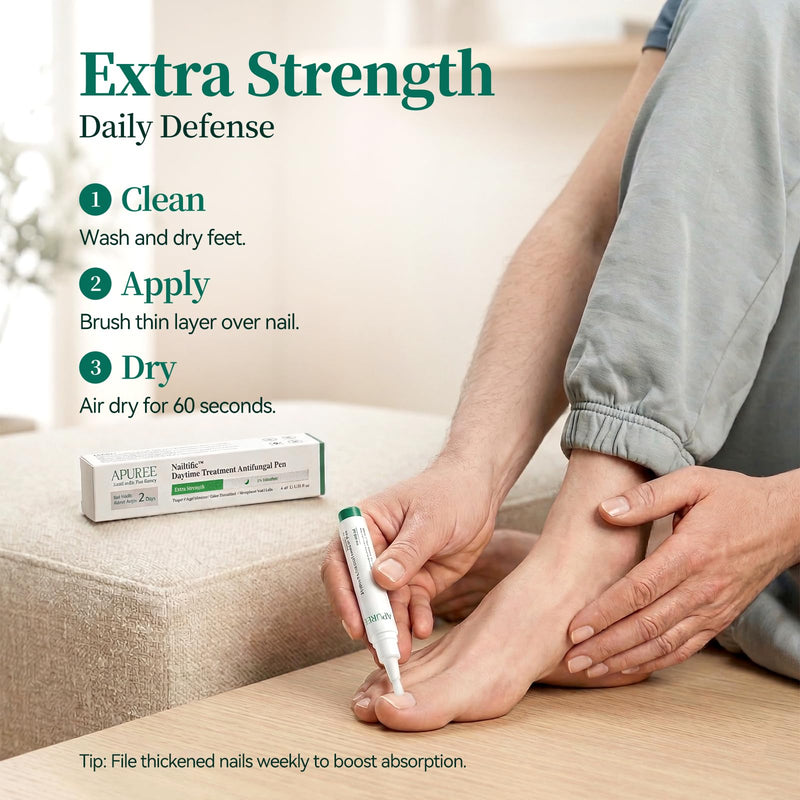 Apuree Nighttime Antifungal Pen Extra Strength 1% Tolnaftate Overnight | Tea Tree Oil, FSA-HSA Eligible, For Discolored Yellow Thick Brittle Damaged Nails, Improves Nail Appearance, Mess-Free