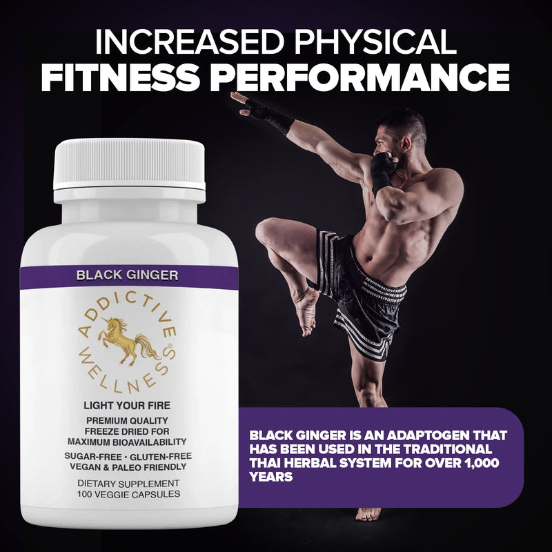 [Australia] - Addictive Wellness Thai Black Ginger for Men, Thai Black Ginger Supplement to Support Energy Metabolism, Endurance & Performance, Freeze Dried Black Ginger Capsules 450mg, Vegan & Paleo, 100 Count 100 Count (Pack of 1) 