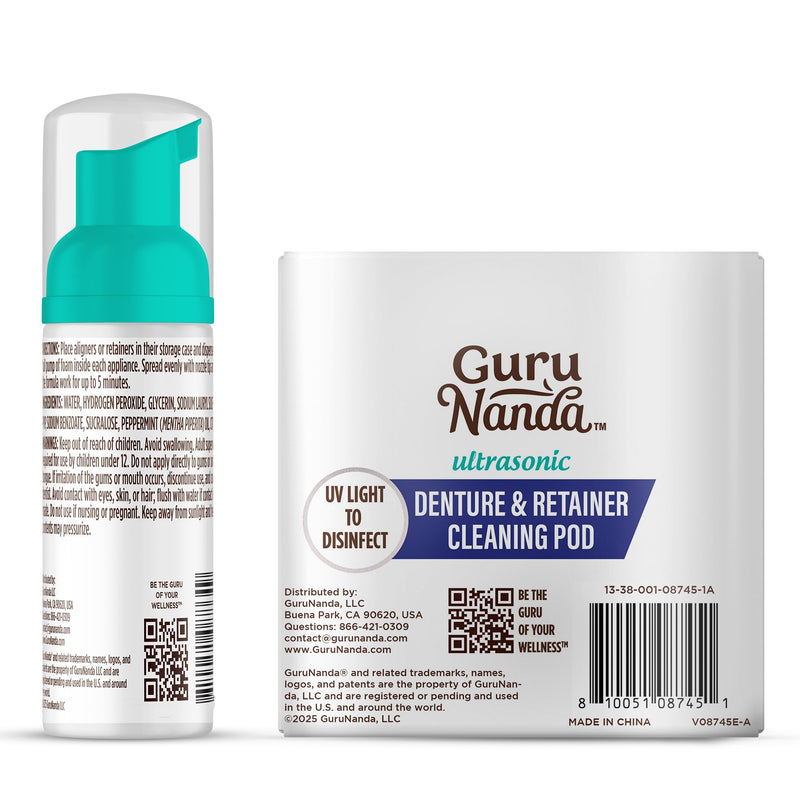 [Australia] - GuruNanda Retainer Cleaner Set – Ultrasonic & UV Cleaning Pod & Aligner Cleaning Foam, Deep Clean & Odor Neutralization for Retainers, Aligners, Dentures & Mouthguards 