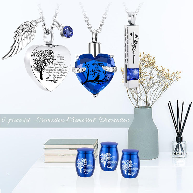 [Australia] - Cremation Urn Necklace for Ashes Set of 6- Small Cremation Urns for Human/Pet Keepsake Sharing Urns Memorial Ashes Holder-A Limb has Fallen from The Family Tree (6Pcs-Blue) 6pcs-blue 
