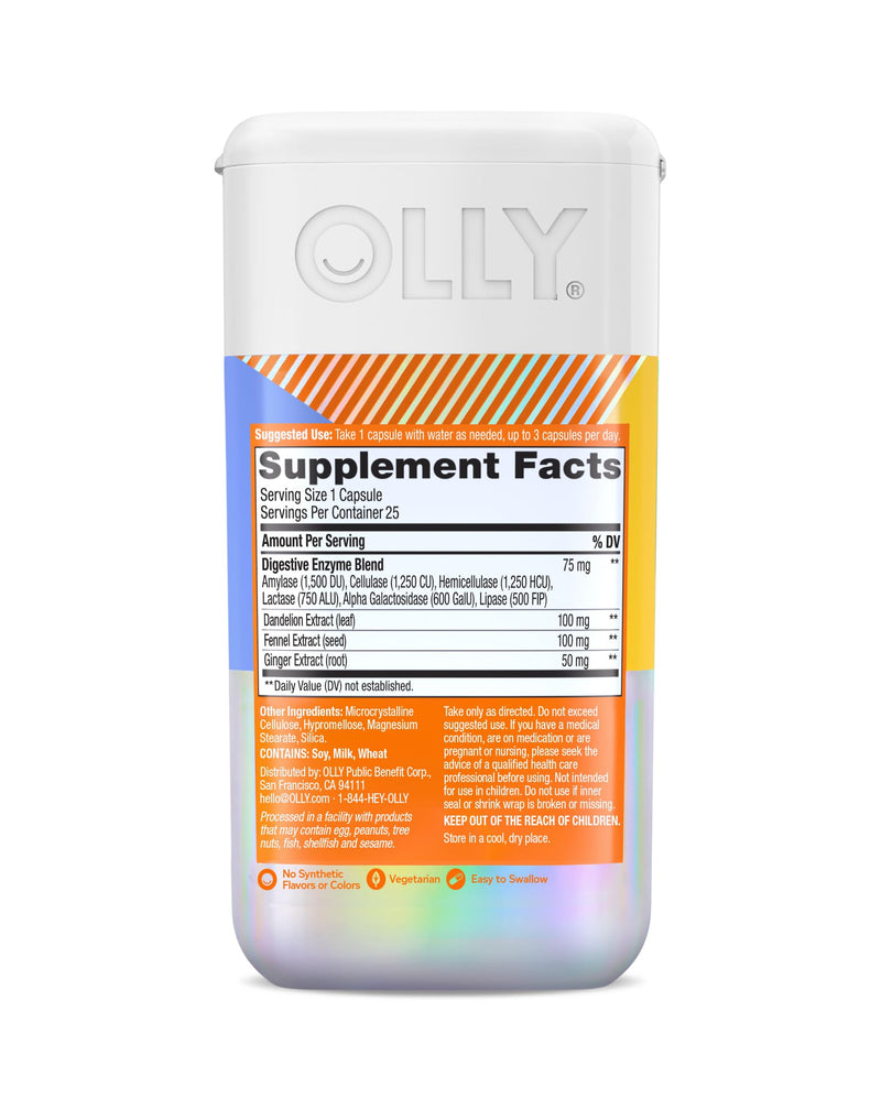 OLLY Beat The Bloat Capsules, Digestive Support Enzymes, Supplement for Women - 25 Count 25 Count (Pack of 1)