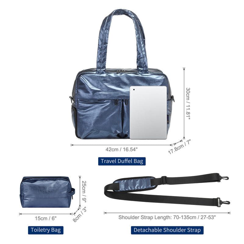 DTGN 45L Travel Duffle Bag Waterproof Carry on Bag for Women, Lightweight Weekender Bag with Shoe Pocket, Casual Gym Overnight Luggage Bag (Dark Blue)