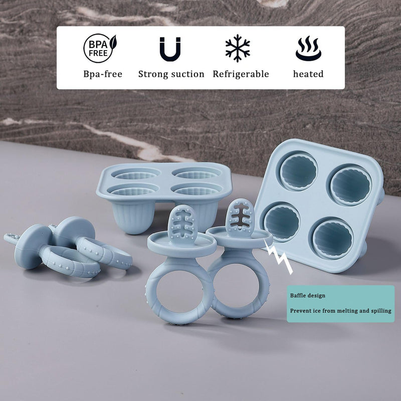 [Australia] - Silicone Popsicle Molds, Mini Breastmilk Popsicle Molds with Sticks for Baby, Frozen Breast Milk Teether Popsicle Maker Ice Pop Molds for Infant Feeding Spoon (1Set-Blue) 1Set-Blue 