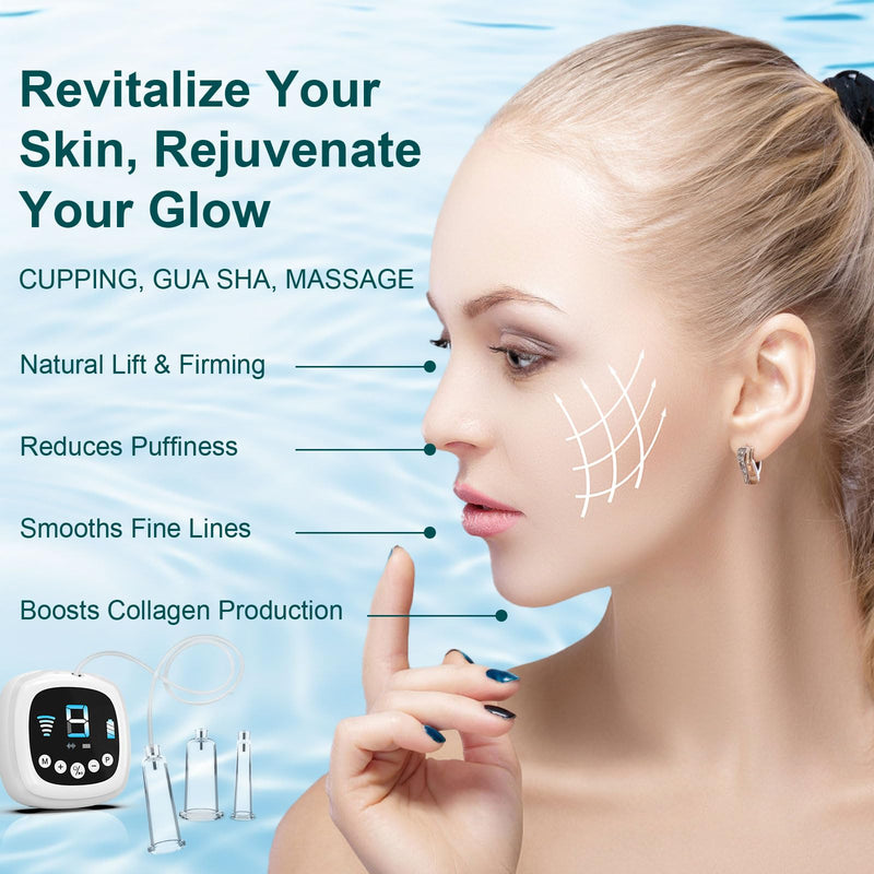 [Australia] - Electric Facial Cupping Set for Face with Dual-cup Usage - 3-In-1 Face Cupping, Gua Sha & Massage Tools for Skin Care - Multifunctional Facial Neck Eye Cuppings Massager for Wrinkle 3 Modes 9 Gears 