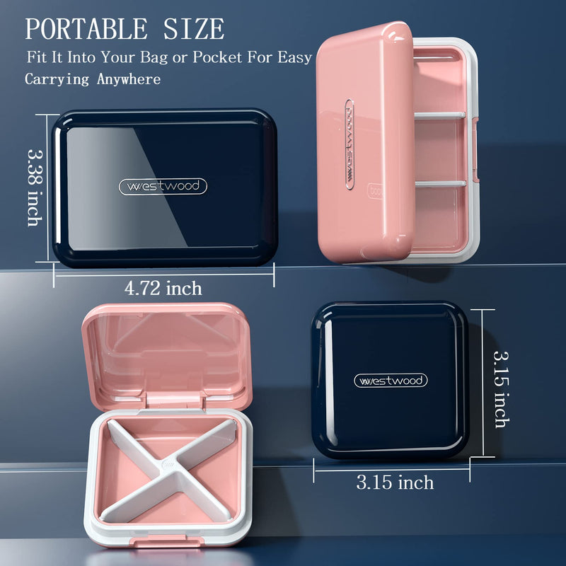 DUBSTAR Small Pill Box Travel Pill Case with 4+6 Compartments, SL-Pink | Daily Pill Organizer, Moisture Waterproof Pill Container for Purse, Daily Compact Medicine Holder for Vitamins & Medication