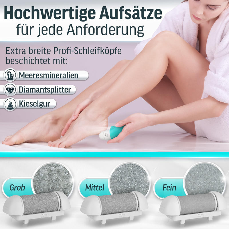 [Australia] - Grundig electric callus remover Pro - quickly remove calluses without bending - premium battery-powered callus remover wet + dry with work light, 3 foot rollers, rechargeable (callus remover) turquoise white 