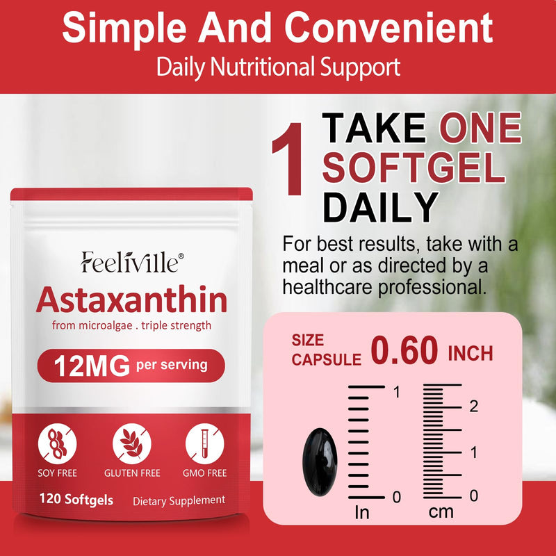 Astaxanthin Supplements, Premium Astaxanthin 12mg, Supports Eye, Skin, Joint, Brain, Heart & Immune System Health, Fresh Haematococcus Pluvialis, Non-GMO | No Gluten (2PCS) 2pcs