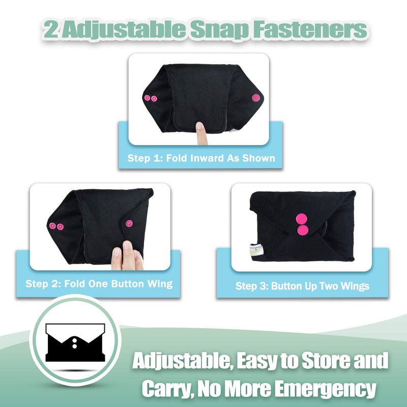 [Australia] - wegreeco Reusable Menstrual Pads - Reusable Sanitary Pads | Reusable Panty Liners | Soft Cloth Menstrual Pads - 6 Pack with 1 Cloth Mini Wet Bag (X-Large, Black) X-Large (Pack of 6) 