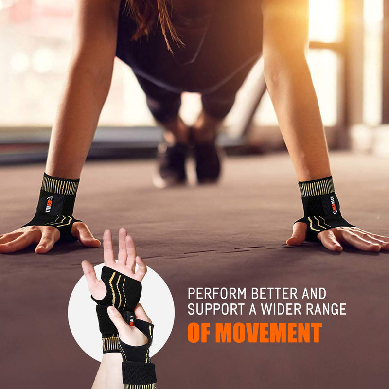 [Australia] - NeoAlly® - Copper Compression Wrist Sleeve with Adjustable Strap Extra Support Copper Infused Compression Wrist Brace for Carpal Tunnel Wrist Support, Large, 2 Pack Large (Pack of 2) 