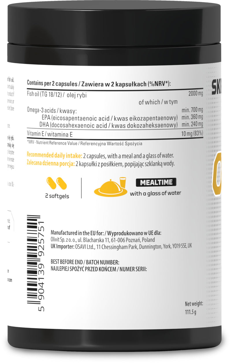 Skill Nutrition Omega 2000-90 softgels | 2000 mg Omega-3 Fish Oil | 800 mg EPA + 400 mg DHA per Serving | Ultra-Pure | No Fishy Aftertaste | Supports Heart, Brain, Vision 90 count (Pack of 1)