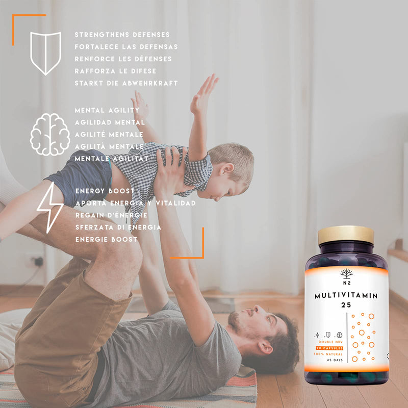 Vitamin C and D - HIGH DOSE 200% of the Recommended Daily Value - Multivitamin 25 Vitamins & Minerals Zinc Magnesium Vitamin E B1 B12 B6 - Women Men 90 Capsules N2 Natural Nutrition