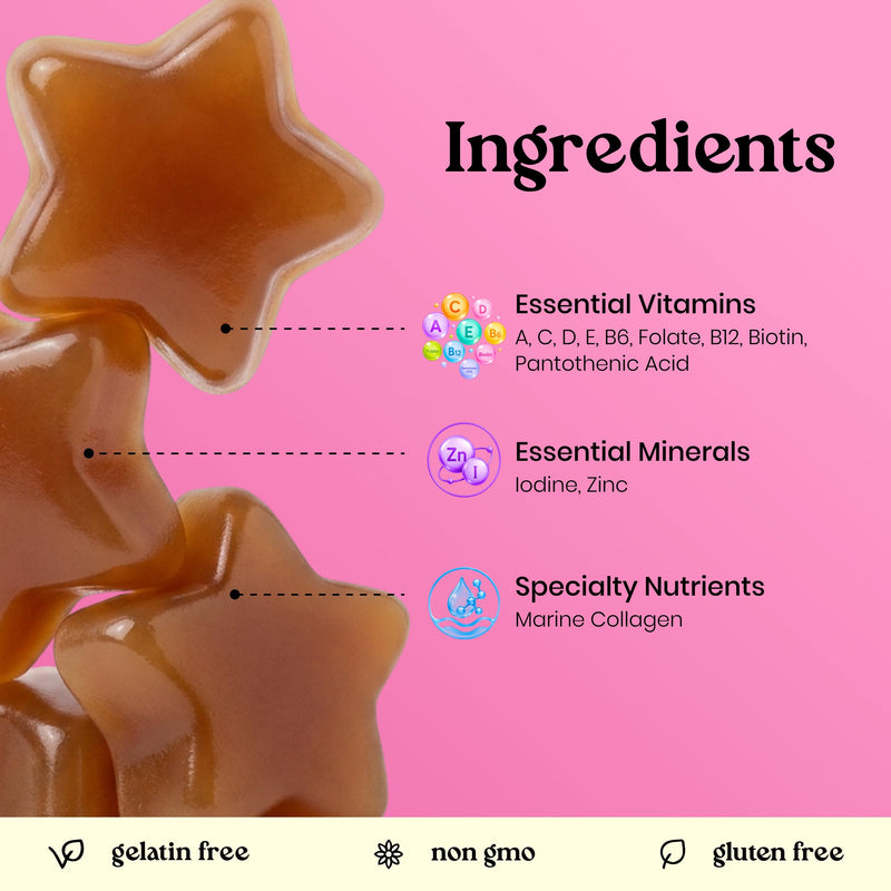 VITA GLOBE Hair Skin & Nails Gummies with Collagen 20mg + Biotin, Vegan | Hair, Skin & Nails Support, Vitamins A C D E B6, Non-GMO, Chewable Daily Vitamins, 60 Gummies 60 Count (Pack of 1)