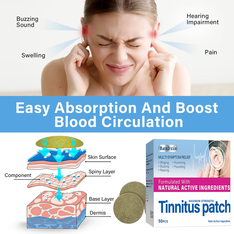 Tinnitus Relief for Ringing Ears, 50PCS Tinnitus Rêlief Patches, Effectively Reduce Ear Noise, Tinnitus Trêatment Patches with Natural Herbal Ingredients, Suitable for Women Men Blue Brown