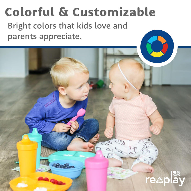 [Australia] - Re-Play Toddler Plates with Dividers - Deep-Walled 3 Compartments Divided Plates for Kids - Dishwasher & Microwave Safe - Made in USA - Set of 3-7.37" x 7.37" x 1.25" - A True Blue Without Lid 