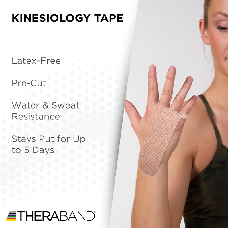 THERABAND Kinesiology Tape, Beige/Beige, 1 Roll, with XactStretch Indicators, Long-Lasting Athletic Tape for Shoulder, Back & Knee, Latex-Free & Water Resistant for Men and Women, Pre-Cut
