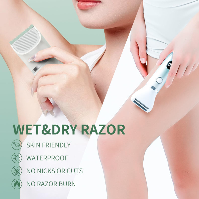 Bikini Trimmer for Women, 3 in 1 Electric Shaver for Womens,Painless Personal Body Hair Groomer,Smooth Hair Trimmer for Legs Body Facial Hair, IPX7 Waterproof
