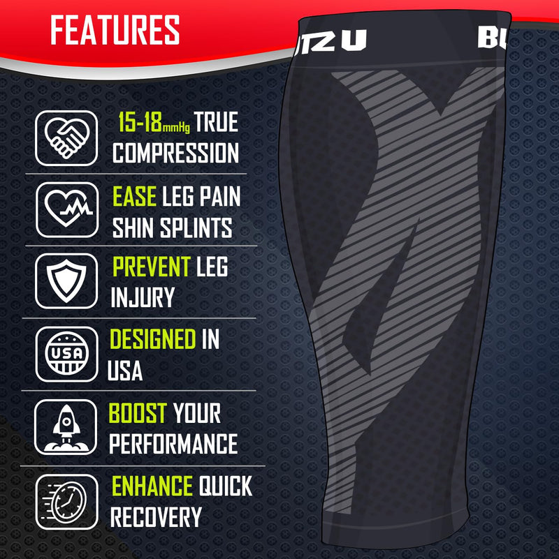 [Australia] - BLITZU Calf Compression Sleeve for Men & Women Footless Compression Socks Support Runners Leg Sleeve Shin Splints Pain Relief Black Small/Medium 