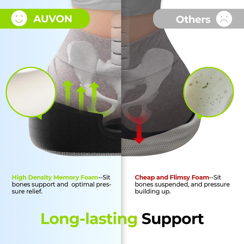 [Australia] - AUVON Innovative Donut Pillow Hemorrhoids Scientific Center Hole and Tailbone Cutout, Orthopedic Pain Relief Donut Seat Cushion for Coccyx, Sciatica, Postpartum Pregnancy, After Surgery Sitting Relief Black 
