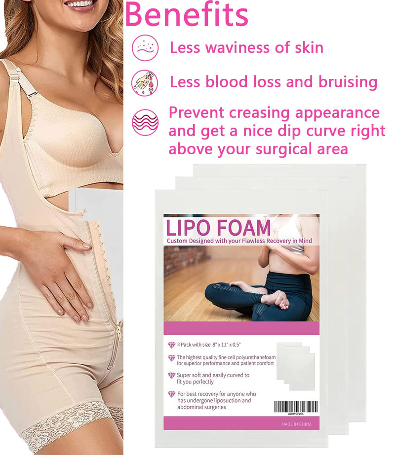 [Australia] - Lipo Foam Pads for Post Surgery, 3 Pack BBL Abdominal Foam Pads Boards Help Out When Using Ab Board Compression Garments Tummy Tuck,Liposuction Surgery Foam Sheet for Recovery 8" x 11" 