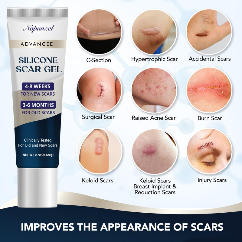 Silicone Scar Gel: Silicone Gel for Scars - Improve Scar Appearance for Old and New Scars - Medical Grade Silicone - Advanced Scar Gel - Scalds - Surgery - Injury - C Section - Stitches - Burns - 20g