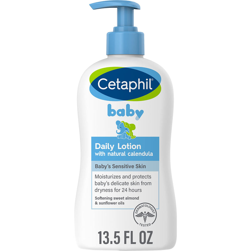 Cetaphil Baby Daily Lotion with Organic Calendula, NEW 13.5 fl oz, Vitamin E, Sweet Almond & Sunflower Oils, Mineral Oil Free, Paraben Free, Dermatologist Tested, Clinically Proven for Sensitive Skin 13.5 Fl Oz (Pack of 1)