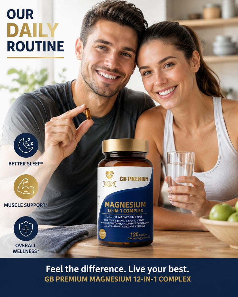 Magnesium 12-in-1 Complex, 700mg per Serving, with Bisglycinate, Malate, Taurate & Oxide, 120 Capsules