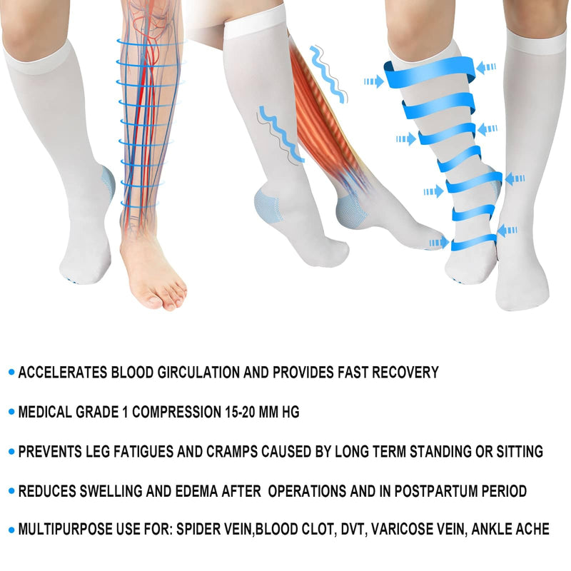 [Australia] - TED Hose Compression Stockings for Women & Men,Anti Embolism Knee-High Compression Socks with Inspection Hole,15-20mmHg Medical Compression Hose,Unisex White X-Large 