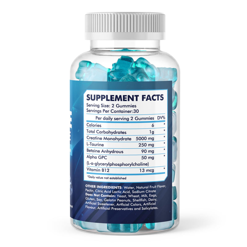 5000mg Creatine Gummies Max Strength (60 Count) - Creatine Monohydrate with Betaine & L-Taurine for Muscle Growth & Recovery - Vegan, Sugar-Free Gym Supplement, Blueberry